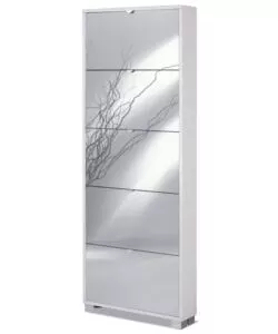 SCARPIERA BIANCA CON 5 ANTE A SPECCHIO, 66X181X14 CM